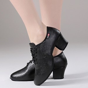 여성 댄스화 3.5cm 5cm 낮은굽 통굽 발편한 천연 가죽 라틴댄스화 스포츠댄스 라인댄스화 사교댄스 댄싱화 댄스구두, 245, 블랙 스웨이드 밑창
