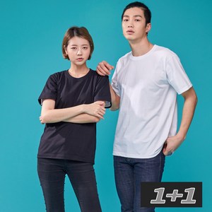 미소어패럴 국내제작 남녀공용 기본 단색 무지 20수 라운드 반팔 티셔츠 2장 1세트 (1+1) 5XL 사이즈까지