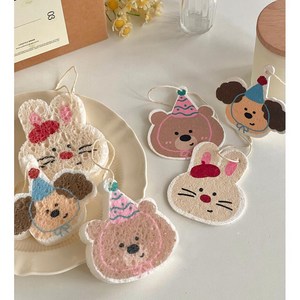 디오니 곰돌이 토끼 강아지 식물성 친환경 주방용 수세미 3P, 1세트, 3개