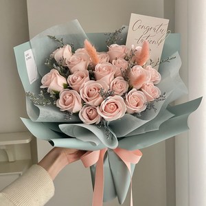 로지플라워스튜디오 졸업식 드라이플라워 비누꽃다발 핑크장미 연주회 여자친구 기념일 학예회 꽃다발, 졸업카드, 20송이 베이비핑크, 20개