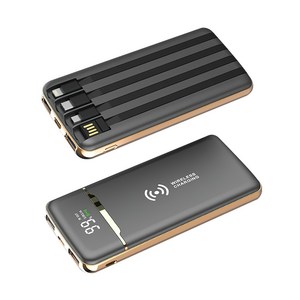 RUN 기술 휴대용 급속 무선 휴대폰 보조배터리 20000 mAh 잔량 표시 4케이블, 검은색