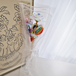 재니야 한송이 홀로그램 꽃다발 사탕부케, 화이트, 1개