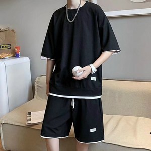 [세트가격] 와플 반팔티 반바지 시원한 여름 남자 여자 공용 커플 티셔츠 티 쇼츠 6부 5부 바지 데일리 기본 베이직