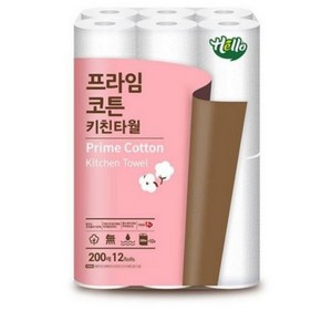 헬로 프라임코튼 천연펄프 키친타올 200매, 36개