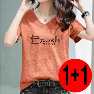 히트앤씨 (바로배송)3815 브이넥슬림핏반팔티 1+1장 여성용 무지 브이넥 여자면티반팔 티셔츠 여성면티 브이넥반팔티 반팔무지