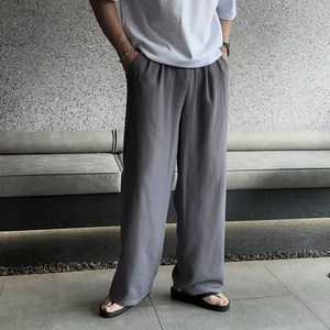 데일트 포트 남자 여름 투턱 밴딩 린넨 와이드 팬츠