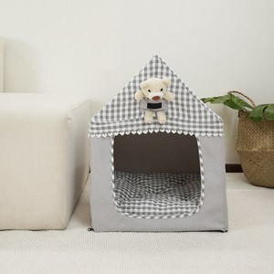 개과천선 푸우 강아지 하우스 애견 예쁜 쿠션 하우스 캐릭터 삼각집 곰돌이 숨숨집 빼꼼창, 소프트그레이