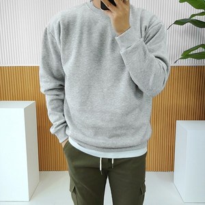 로니제이 남녀공용 오버핏 데일리 면 쭈리 기모 코튼 무지 맨투맨