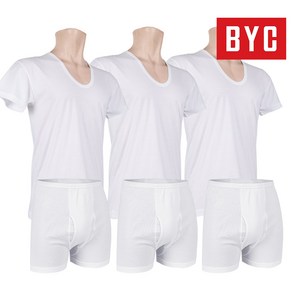 BYC 남성 면100 반팔런닝+사각팬티 3매 5매 세트