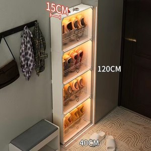 리틀보트 공간절약 좁은 투명 간편조립 신발장 가방장 4단, 화이트