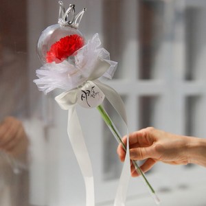 한송이 카네이션 꽃다발 LED 불 봉 아크릴풍선 어버이날 스승의날 선물, 사랑합니다-왕관레드카네이션