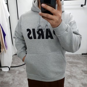 제이 남여공용 파리 프린팅 기모 후드티
