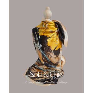 스토리아 데일리 여성 피오니 골드 고급 플라워 스카프