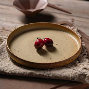 Entrolring 일본식 빈티지 구제 얼룩 도자기 접시, 1개, 브라운