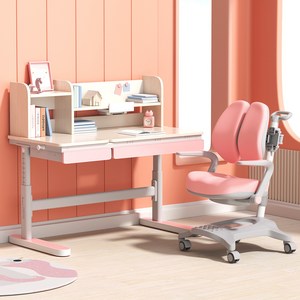 에스메라다 어린이 초등학생 책상 의자 세트 바른자세 높이 각도 조절 기본형, 핑크 세트