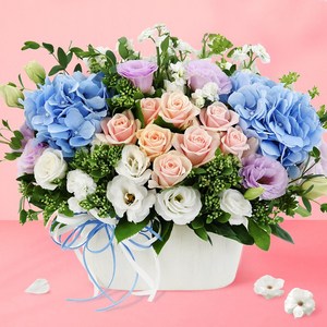 전국당일도착 카네이션 꽃바구니 생화 화분 꽃다발 선물 어버이날 스승의날 꽃배달 서비스 (99플라워), 29.[A1661]-수국장미바구니, 1개