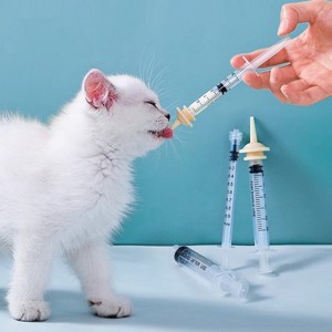 강아지 밥그릇 고양이 식기 2pcs 애완 동물 간호 주사기 젖꼭지 미니 고양이 수유 병 신생아 새끼 고양이 강아지 토끼 작은 동물 보편적, 협력사, M (10ml + 30ml), 1개