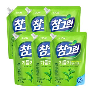 참그린 녹차 기름기 뽀드득 리필 1.2L, 6개