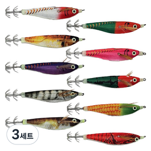 NR 갑오징어 쭈꾸미 수평 에기, 3세트, 9.3g, 내츄럴 10종