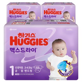 하기스 2024 맥스드라이 밴드형 기저귀 남여공용 신생아용 3~5kg, 1단계, 204매