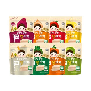 퓨어잇 떡뻥 쌀과자 8종 세트, 시금치, 당근, 사과, 바나나, 자색고구마, 양파, 양배추, 백미, 30g, 1세트