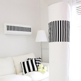 골드얀 북유럽 스트라이프 에어컨커버 스탠드 휘센J, 블랙+화이트