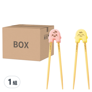 MOTHER'S CORN 新款兒童學習筷組, 粉色1入+黃色1入, 兒童防滑學習筷, 粉紅色+黃色, 1組