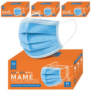MAME 3중구조 일회용 마스크, 50개입, 4개, 블루