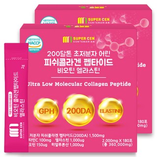 슈퍼쎈 200달톤 초저분자 어린피쉬콜라겐 펩타이드 비오틴 엘라스틴, 360g, 2개