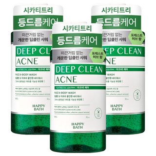 해피바스 딥클린 티트리 아크네 케어 올인원 바디워시 우디 허브향, 900g, 3개