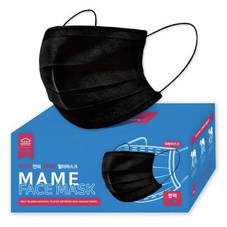 MAME 3중구조 일회용 마스크 성인용, 50개입, 1개, 블랙