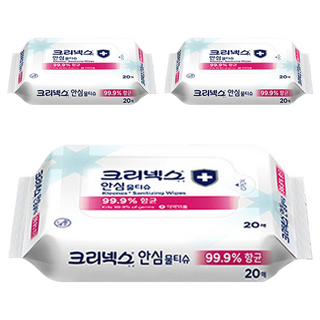 크리넥스 안심 물티슈 휴대용, 20매, 3개