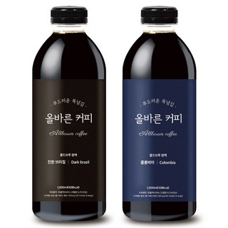 올바른커피 콜드브루 원액 더치커피 브라질 + 콜롬비아, 1L, 2개입, 1개
