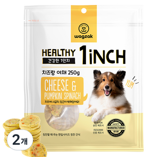 와그작 강아지용 건강한 1인치 육포, 혼합맛(치즈/야채), 250g, 2개