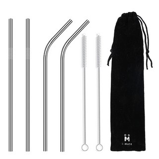 i-MATE 不鏽鋼吸管 4入+吸管刷 2入+黑色餐具袋, 1套