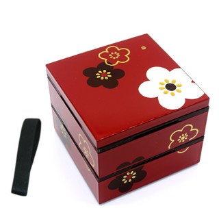 하코야 미니 2단 사각찬합 12cm, 매화레드, 1개