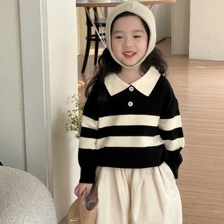 Arbe 아동용 톤앤 버튼 반집업 니트