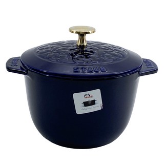 staub IH電磁爐適用百合圖樣雙耳鍋 11781691, 1個, 16cm, 深藍