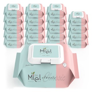 Miel 클래식 휴대용 물티슈 캡형, 63g, 25매, 20개