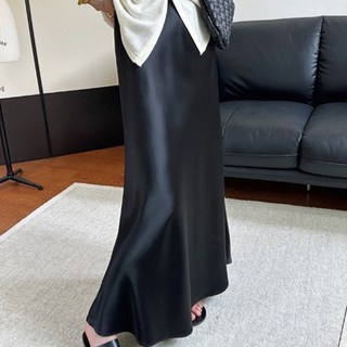 아이엠몽 여성용 모티로 새틴 글로시 밴딩 롱 슬림 스커트