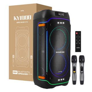 컴스 이동식 블루투스 무선 마이크 앰프 LED 버스킹 스피커, KY1000(100W), 블랙