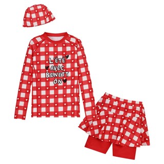 베네통키즈 여아용 하트체크 래쉬가드