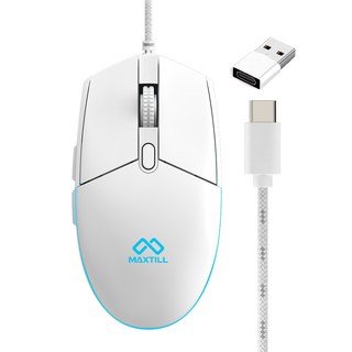 맥스틸 C타입 USB 무소음 유선 마우스 ALL IN ONE GM-MCU20, 화이트