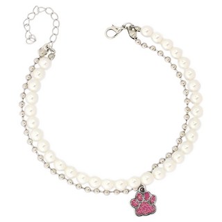 웨이비데이즈 반려동물 엘로 레이어드 펜던트 비즈 목걸이, 실버핑크, 1개