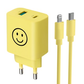모잇 25W 2포트 PD 3.0 PPS 초고속 충전기 + C to 8핀 라이트닝 케이블 1.3m (아이폰 호환), 스마일, 1개
