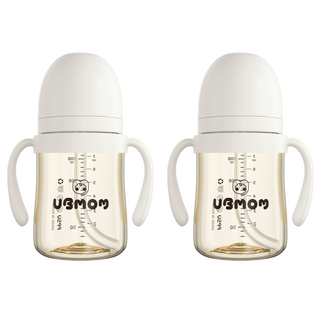 UBMOM 經典款PPSU雙耳吸管學習杯, 雲朵白, 200ml, 2個