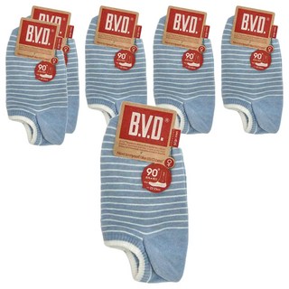 B.V.D.舒適條紋女踝襪 - 麻天藍 6雙入22-25cm, 60%棉 35%彈性纖維 5%橡膠, 22~25cm