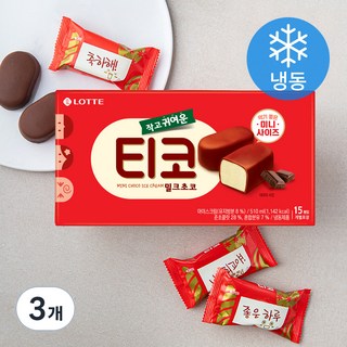 롯데웰푸드 티코 밀크초코 아이스크림 (냉동), 34ml, 15개입, 3개