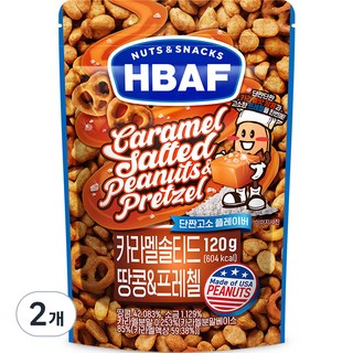 바프 넛츠앤스낵스 카라멜 솔티드 땅콩 앤 프레첼, 120g, 2개