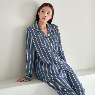 글램공감 파블로 카라형 스트라이프 긴팔 잠옷 상하의 세트